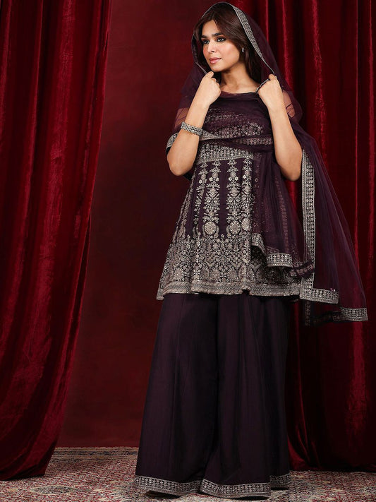 Dhiyona LL Sequinnce Embellished Scoop Neck Straight Kurta with Palazzo & Dupatta