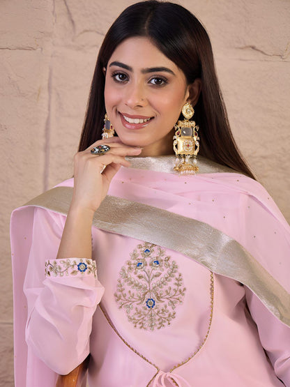 Dhiyona IN Floral Embroidered Thread Work Anarkali Kurta With Palazzos & Dupatta