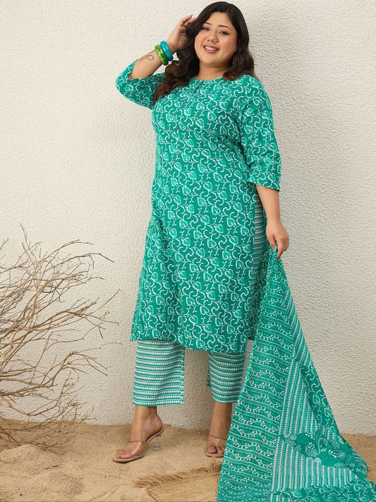 Dhiyona Women's Ethnic Motifs Printed Regular Kurta with Trousers & With Dupatta