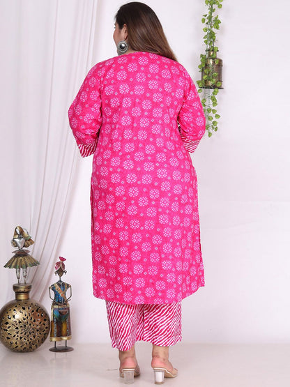Dhiyona KL Pure Cotton Bandhani Printed Pure Cotton Straight Kurta & Trousers With Dupatta