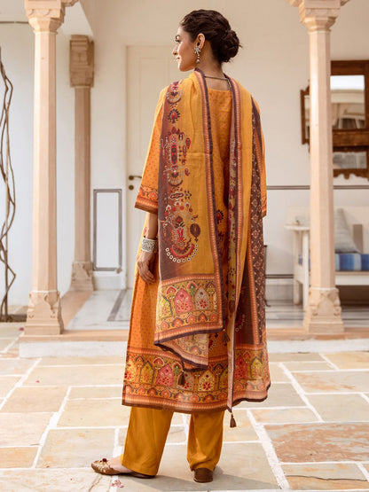 Dhiyona IS Women's Ethnic Motifs Printed Pure Cotton Round Neck Straight Kurta with Trousers & Dupatta