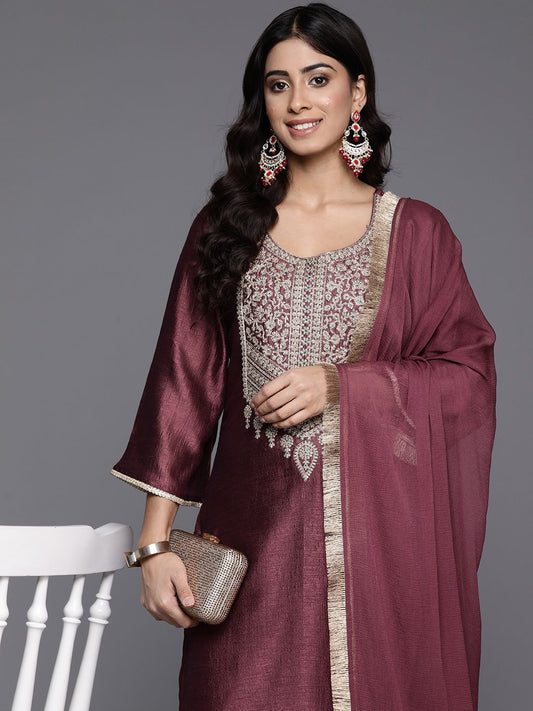 Dhiyona VA Ethnic Motifs Embroidered Zari Kurta with Palazzos & Dupatta