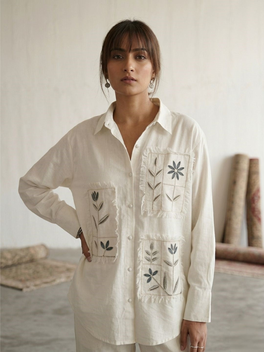 Swades cream embroidery cotton co ord set