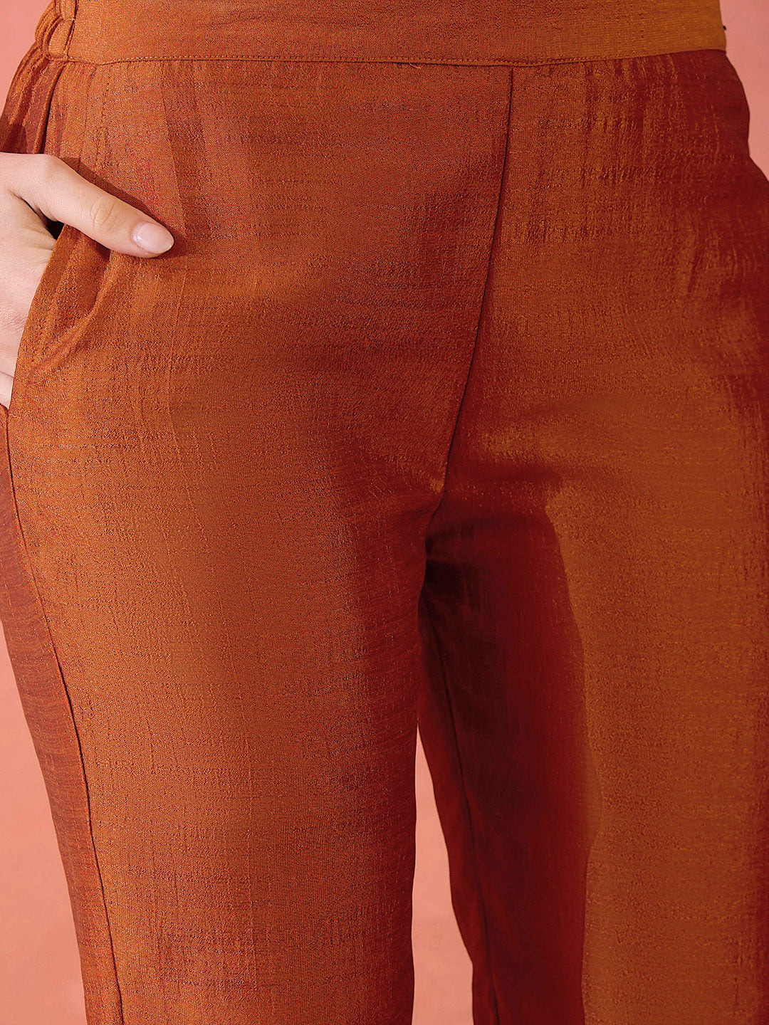 Orange Floral Embroidered Panelled Zari A-Line Kurta With Trousers And Dupatta