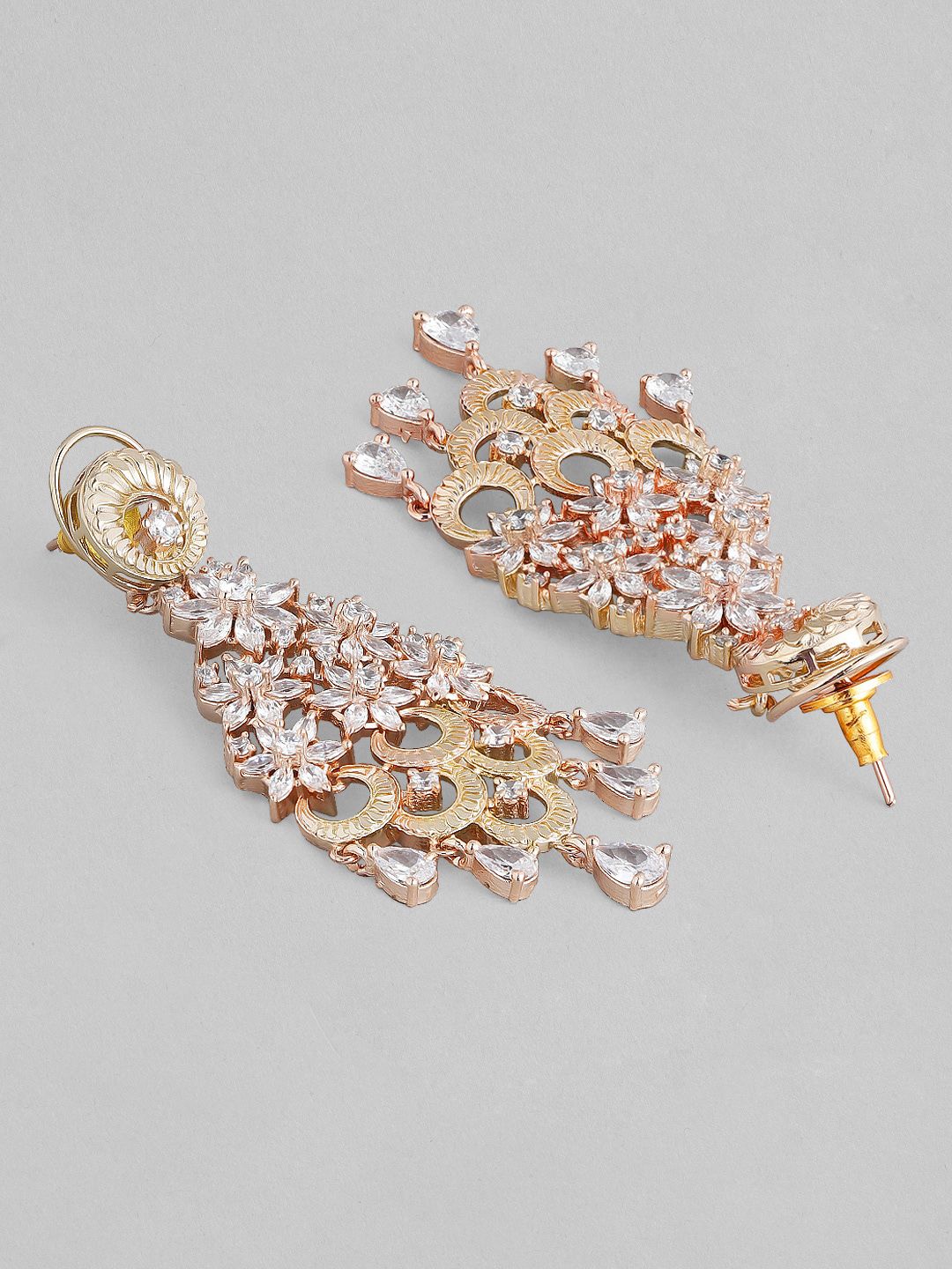 Dhiyona RJ Women's 18K Rose Gold & Gold-Toned Cubic Zirconia Stone Cascading Floral Chandelier Earring