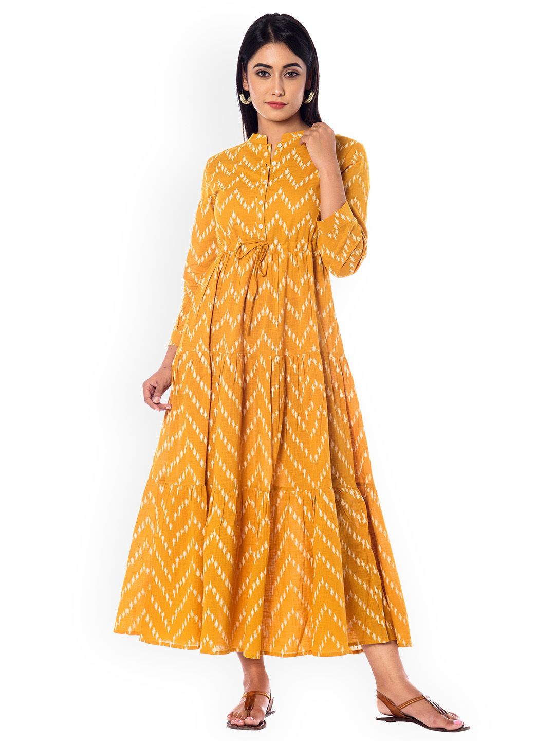 Dhiyona AY Women's Yellow Printed Fit and Flare Dress