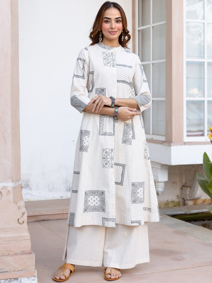 Printed Mandarin Collar Kurta & Palazzos