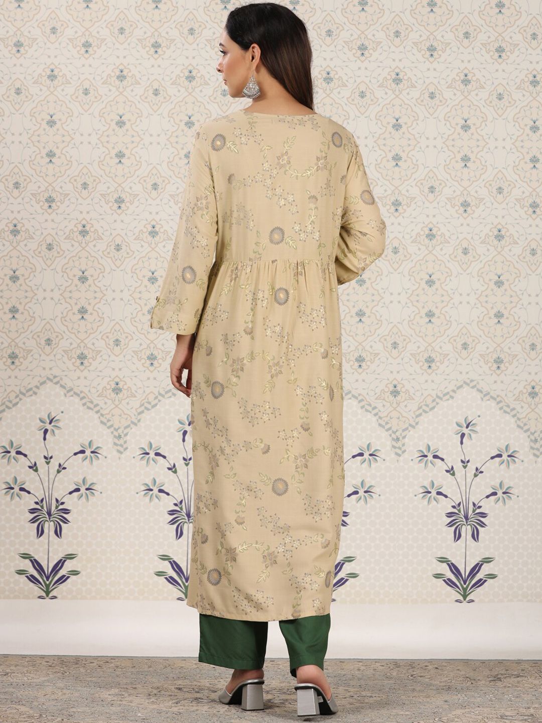 Dhiyona OD  Ethnic motifs Printed Mirror Work Detailed A-Line Kurta