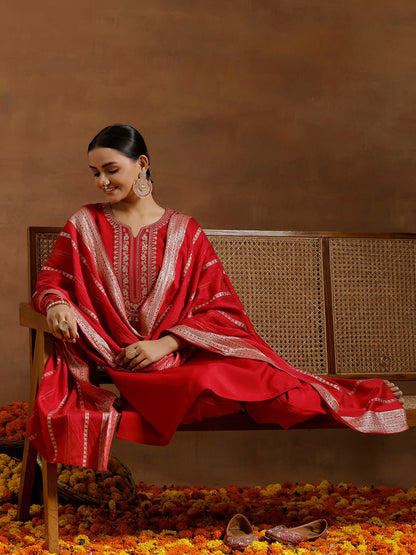 Floral Yoke Design Regular Sequinned Kurta With Salwar & Dupatta