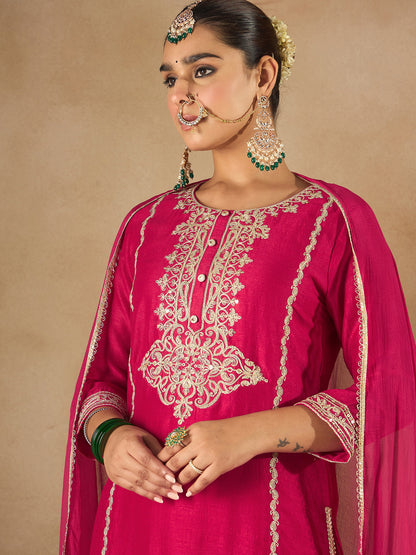 Women Embroidered Regular Kurta with Trousers & With Dupatta