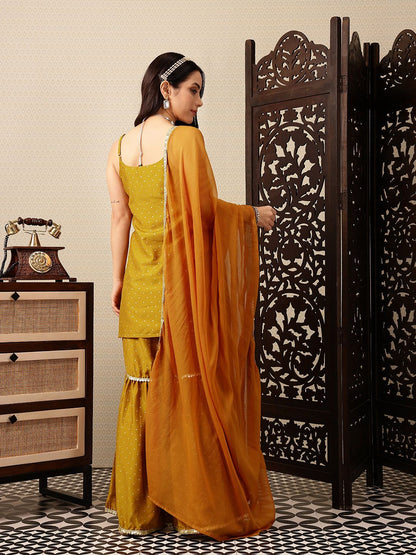 Dhiyona HOP Polka Dotted Sequinned Jashn Kurti with Sharara & With Dupatta