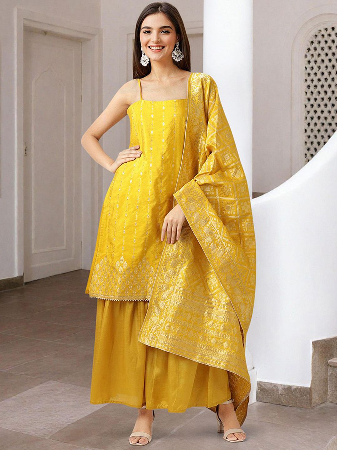 Dhiyona IS Women's Women Ethnic Motifs Printed Regular Kurta with Trousers & With Dupatta