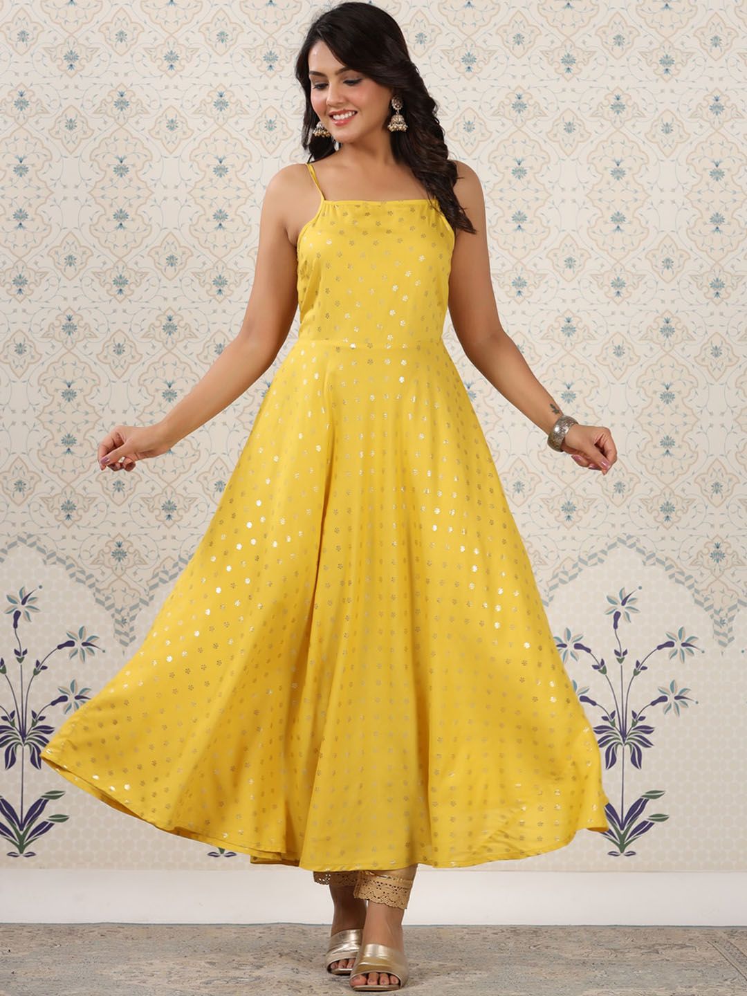 Dhiyona OD  Floral Printed Shoulder Straps Anarkali Kurta
