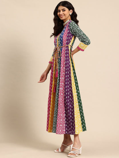 Dhiyona AY Women's Floral Printed A-Line Maxi Ethnic Dress With Belt