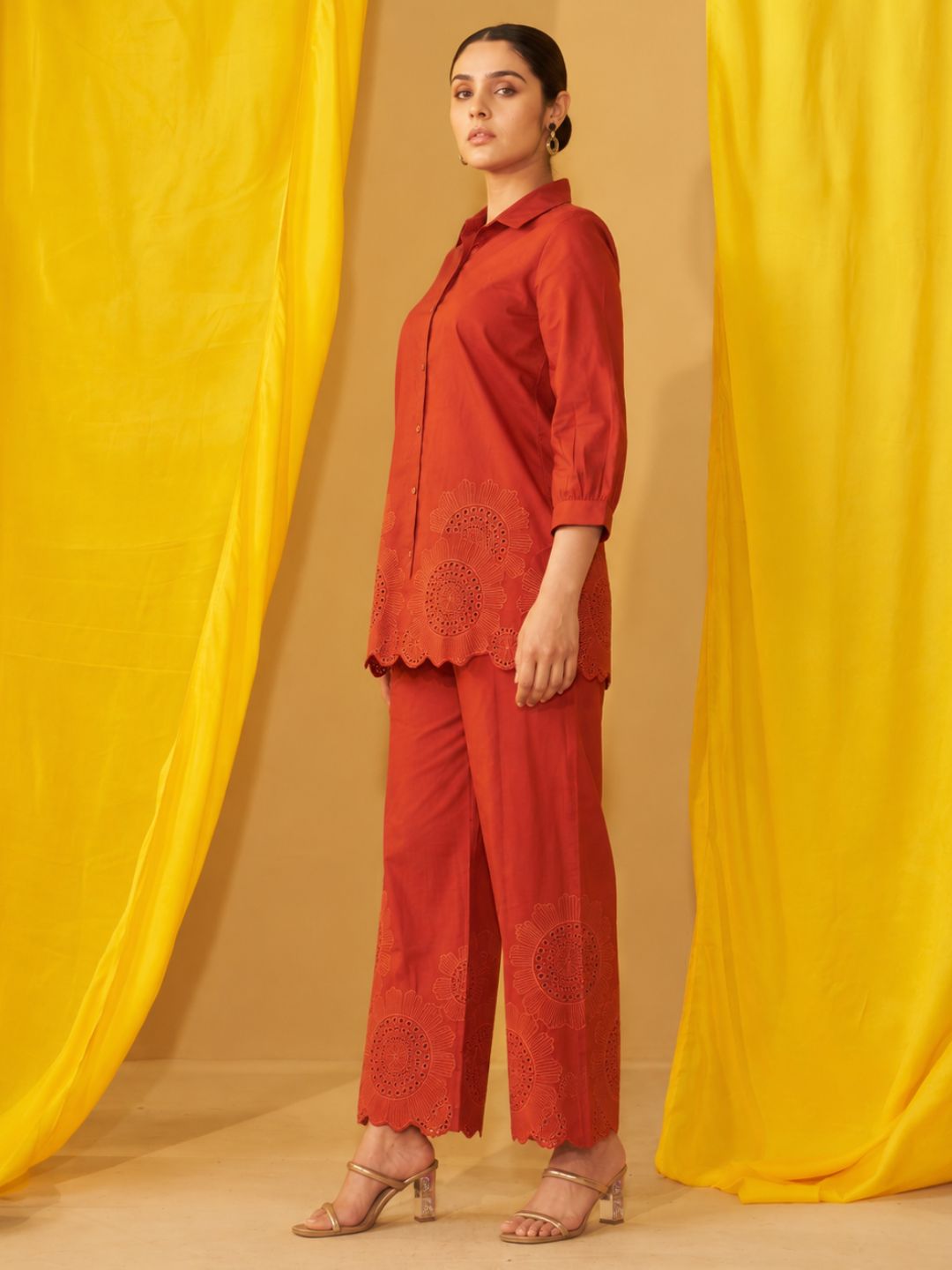 Tisca apricot embroidery co-ord set