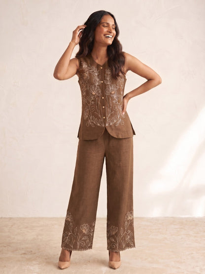 Mihika Hazelnut embroidery waist coat pant set