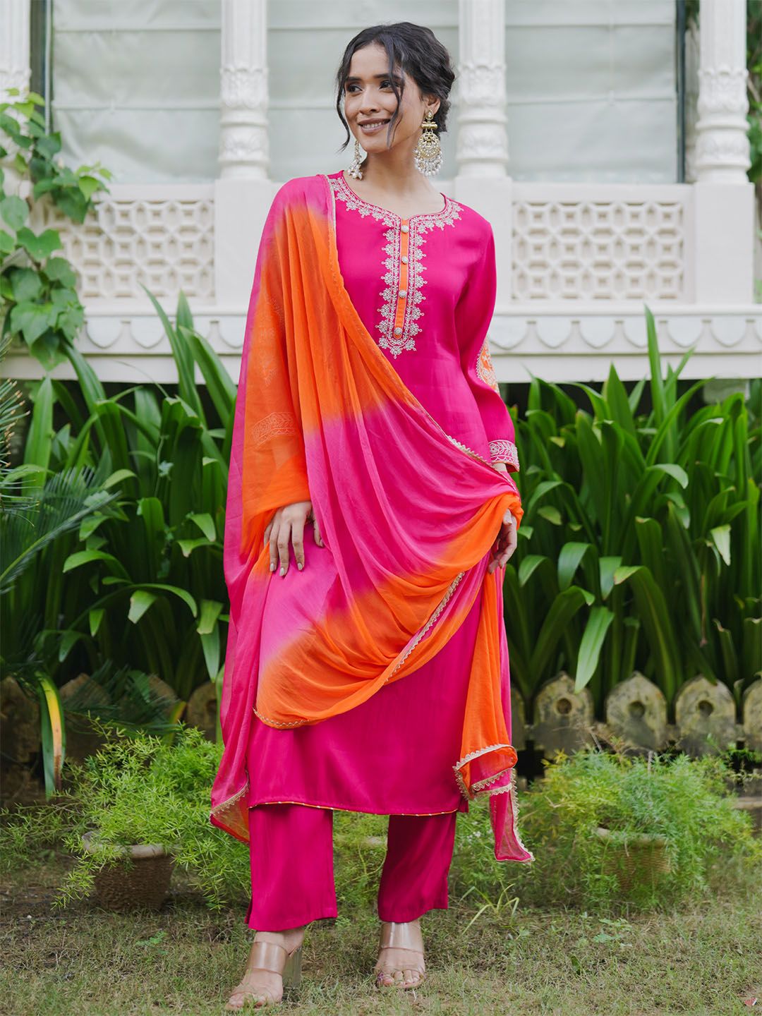 Dhiyona IE Women Ethnic Motifs Embroidered Regular Kurta with Trousers & With Dupatta