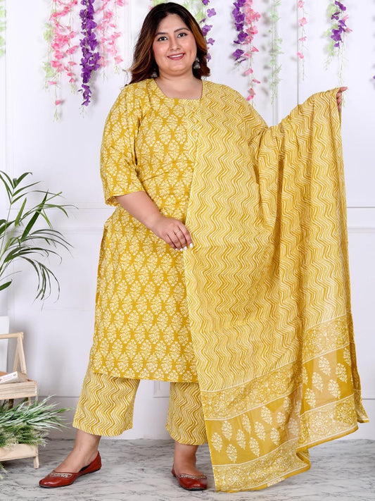 Dhiyona KL Floral Printed Regular Sequinned Pure Cotton Kurta with Trouser & With Dupatta