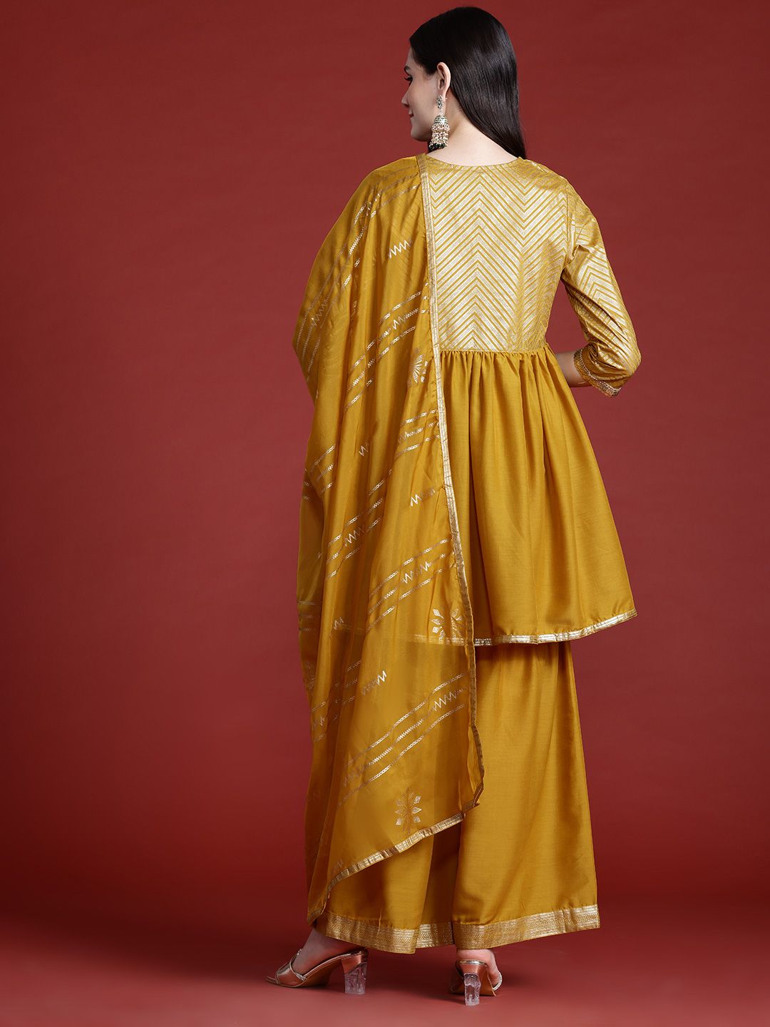 Dhiyona AN Printed Panelled Sequinned Kurta with Sharara & Dupatta