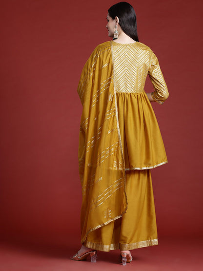 Dhiyona AN Printed Panelled Sequinned Kurta with Sharara & Dupatta