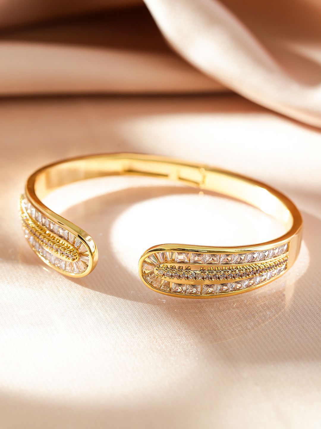 Dhiyona RJ Women's 22K Gold-Plated Openable Bracelet with Cubic Zirconia Detailing