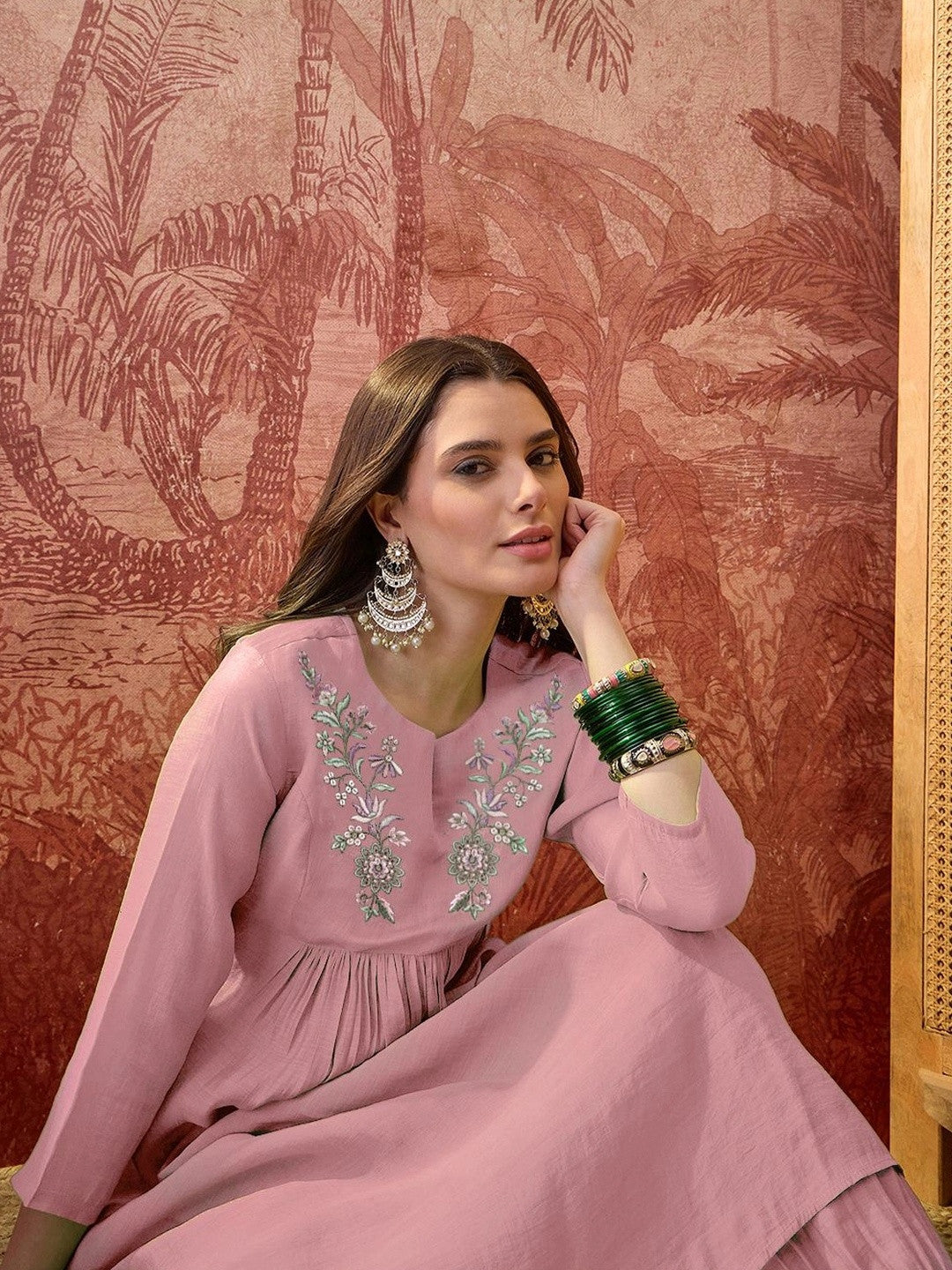 Women Ethnic Motifs Embroidered Empire Thread Work Kurti with Patiala