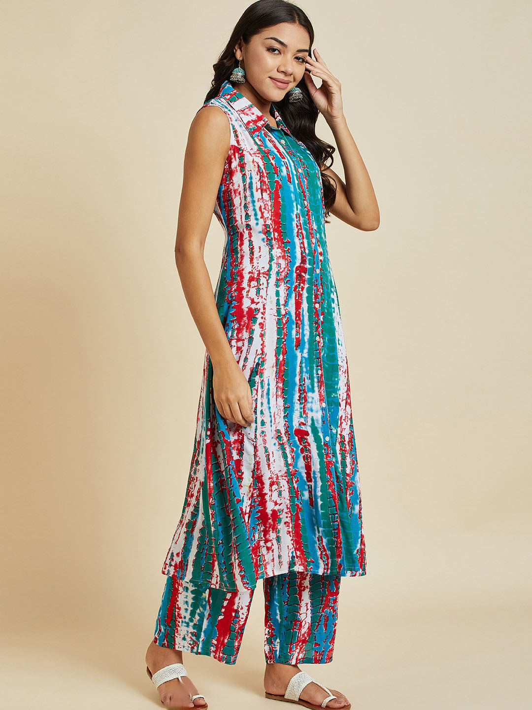Blue Abstract Printed Kurta With Palazzos