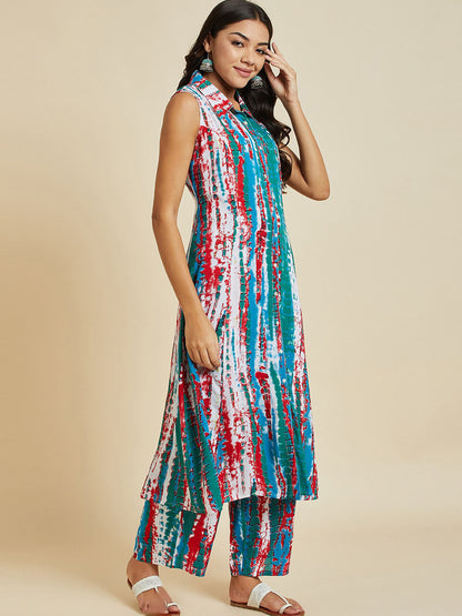 Blue Abstract Printed Kurta With Palazzos