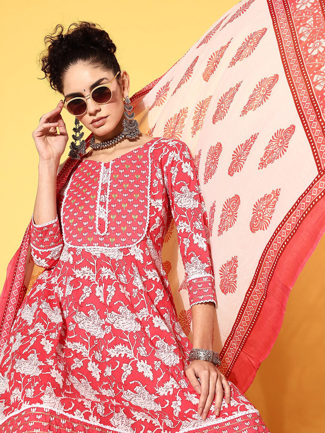 Floral Printed Kurta Sharara With Dupatta Pure Cotton Sets