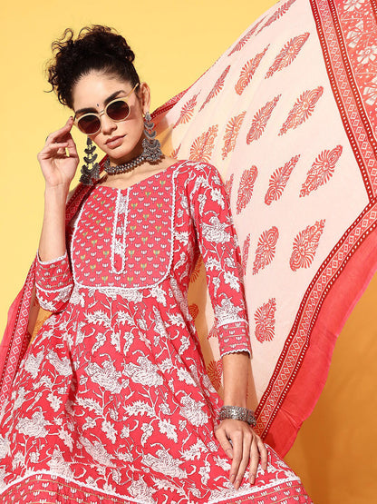 Floral Printed Kurta Sharara With Dupatta Pure Cotton Sets