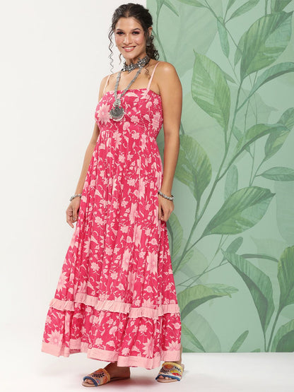 Dhiyona AY Women's Floral Printed Ruffles Fit & Flare Maxi Dress