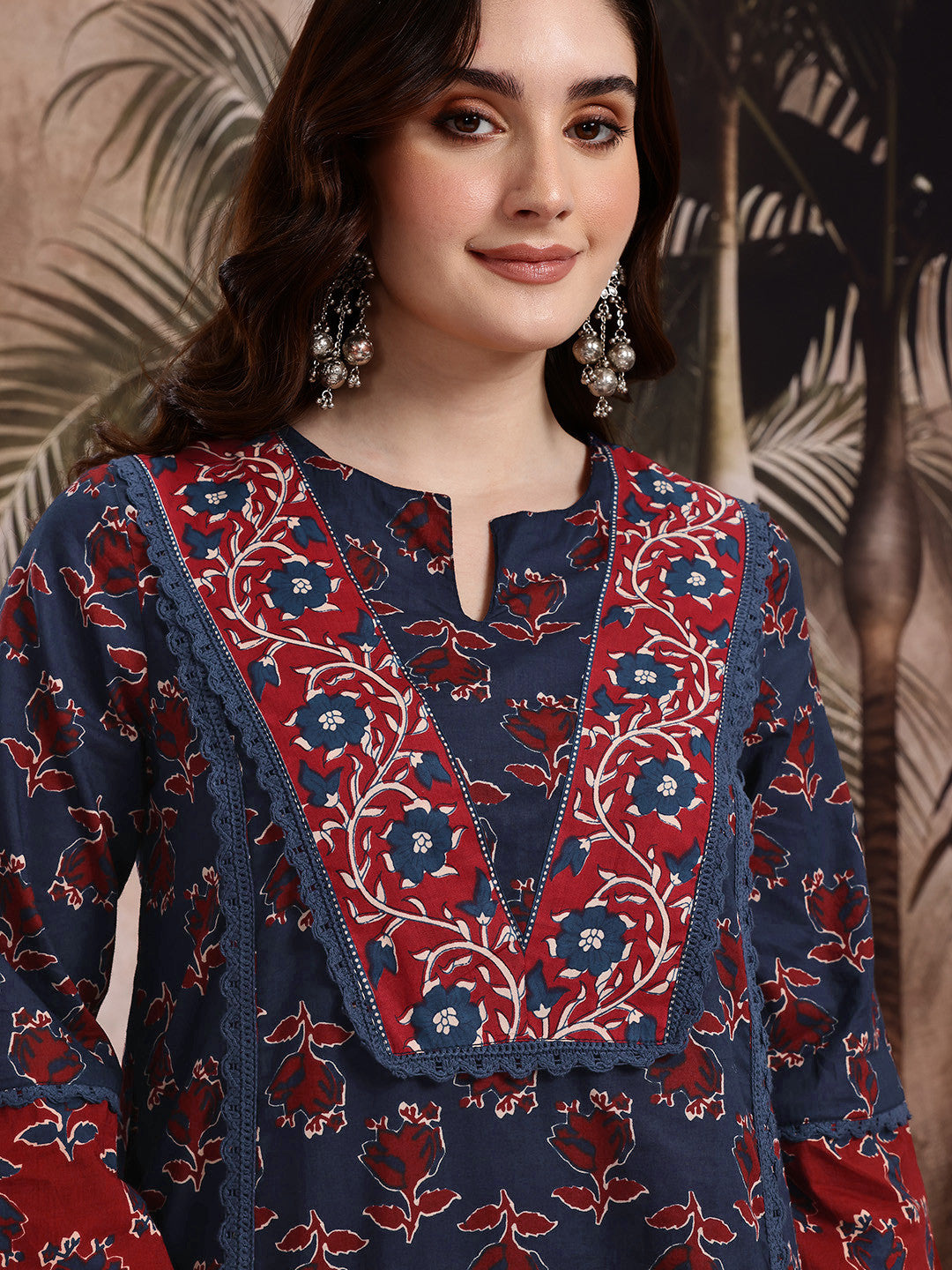Floral Printed Pure Cotton Kurta with Trousers