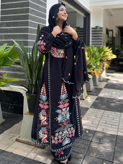Dhiyona KL Floral Embroidered Georgette Kurta with Palazzos & With Dupatta