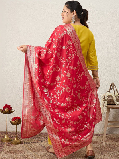 Dhiyona Women's Ethnic Motifs Embroidered Regular Kurta with Trousers & With Dupatta