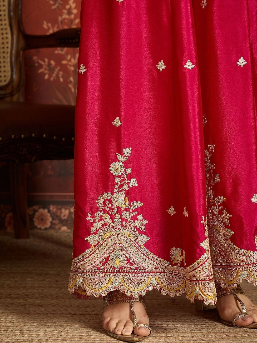 Women Ethnic Motifs Embroidered Regular Kurta with Sharara & With Dupatta
