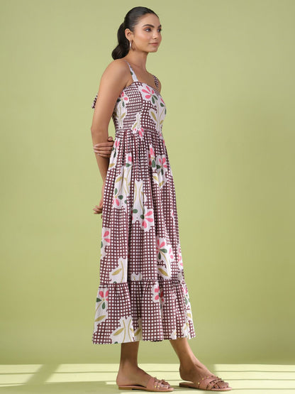 Dhiyona AY Women's Printed Fit & Flared Cotton Maxi Ethnic Dress
