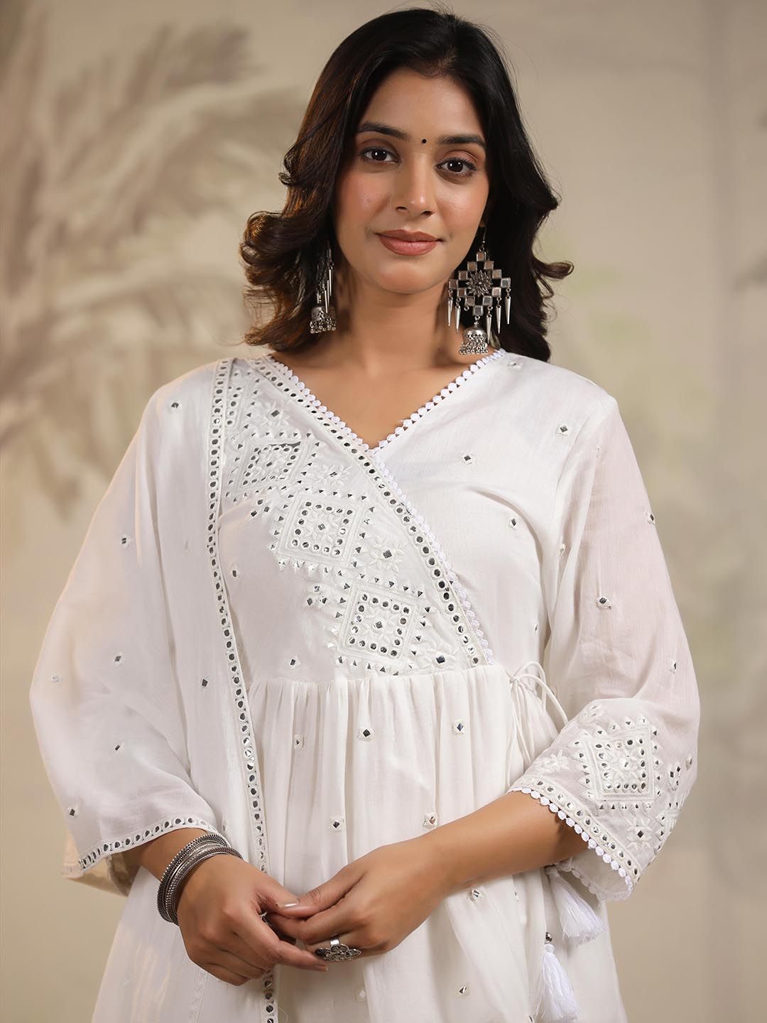 Dhiyona SC Embroidered Mulmul Cotton A-Line Angrakha Kurta With Sharara & Dupatta