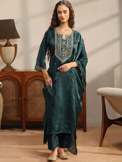 Women Ethnic Motifs Embroidered Regular Kurta with Palazzos & With Dupatta