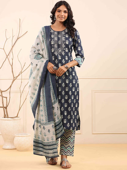 Dhiyona RR Women's Floral Embroidered Kurta with Trousers & Dupatta