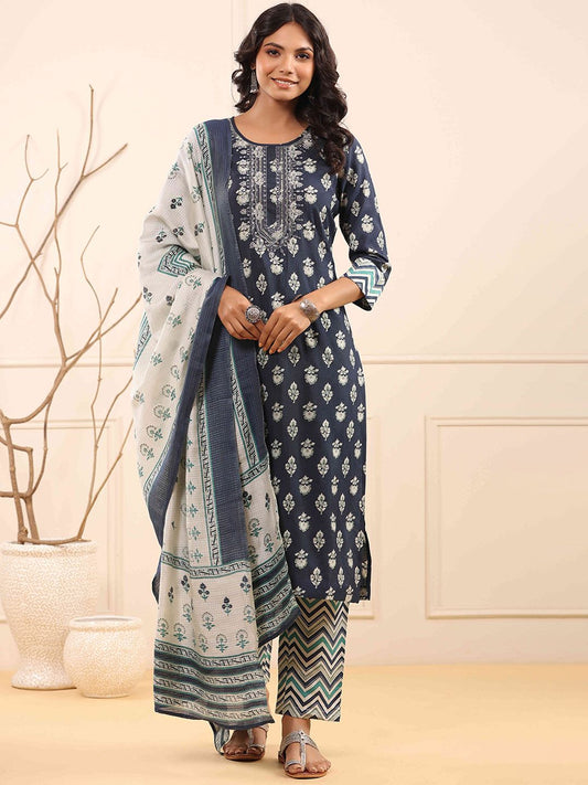 Dhiyona RR Women's Floral Embroidered Kurta with Trousers & Dupatta
