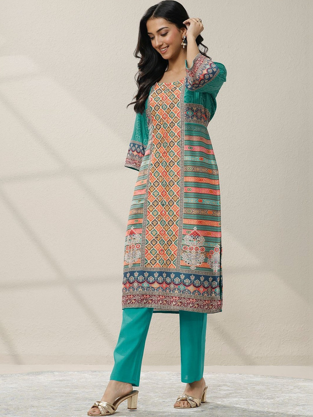 Women Ethnic Motifs Printed Regular Mirror Work Kurta with Trousers & With Dupatta