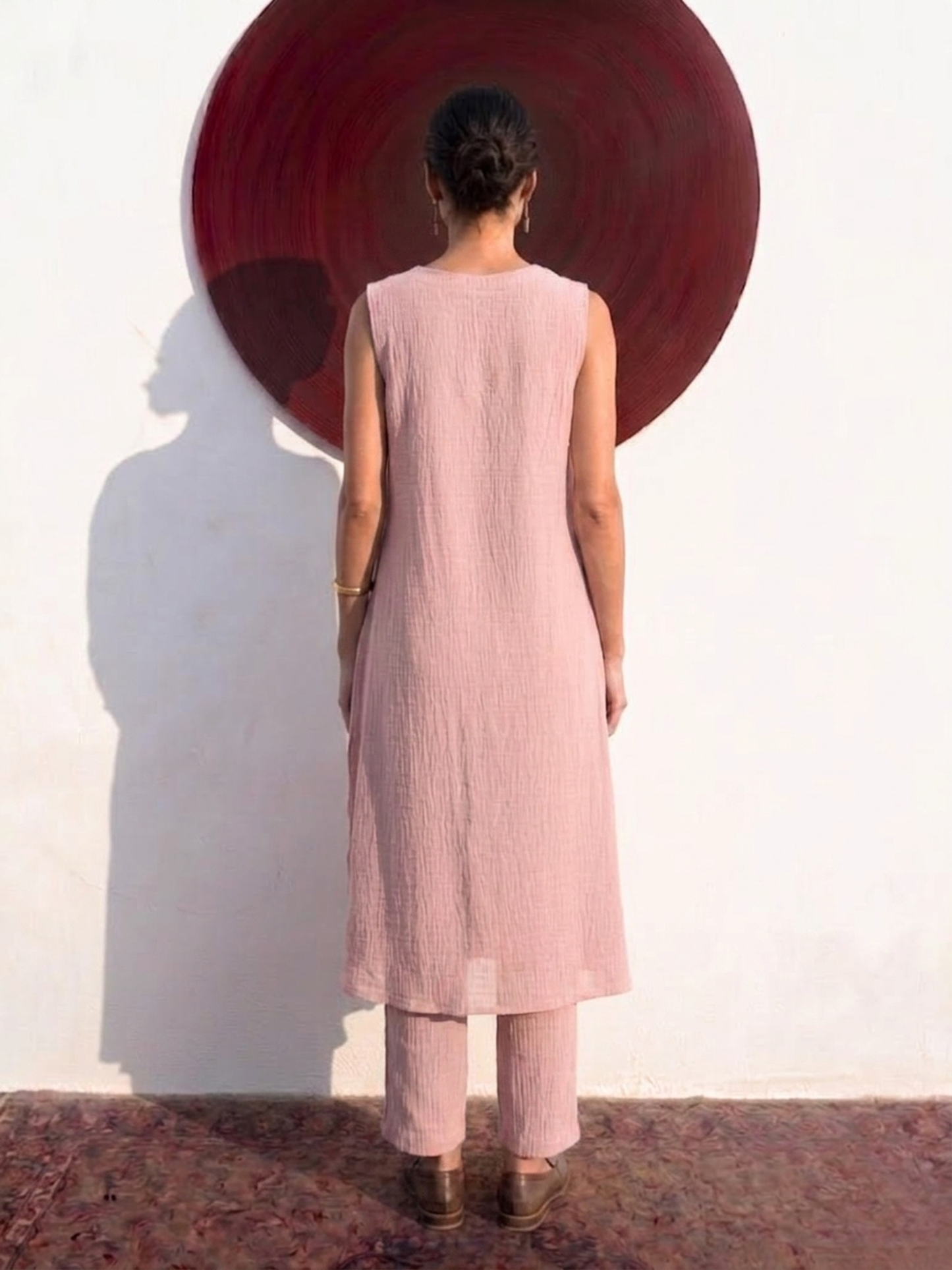 Dhiyona ST Swtantra Blush Pink Easy Addictive Travel Airflow Sleeveless Kurta and Pant Set