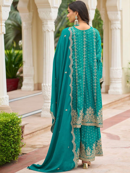 Dhiyona IE Women Ethnic Motifs Embroidered Regular Thread Work Kurta with Sharara & With Dupatta