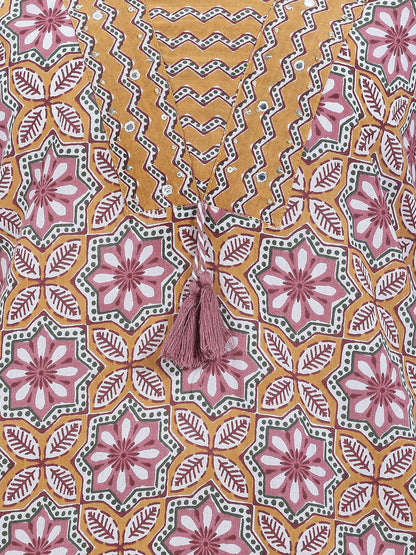 Floral Printed Sequinned Regular Pure Cotton Kurta with Pyjamas & Dupatta