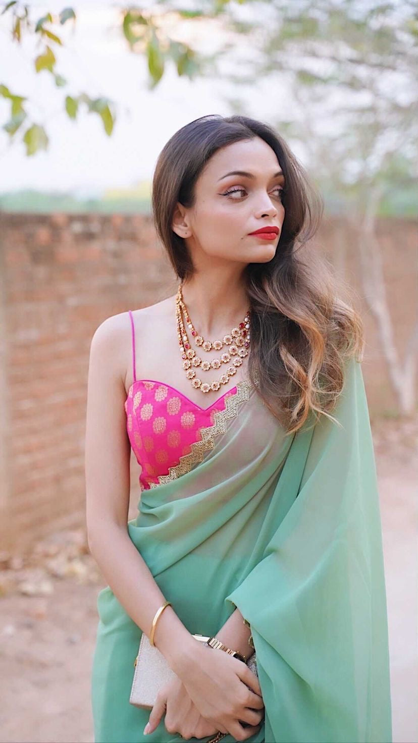 Dhiyona ST Sparking Henna Saree with Gold Sequins & Embellished Blouse