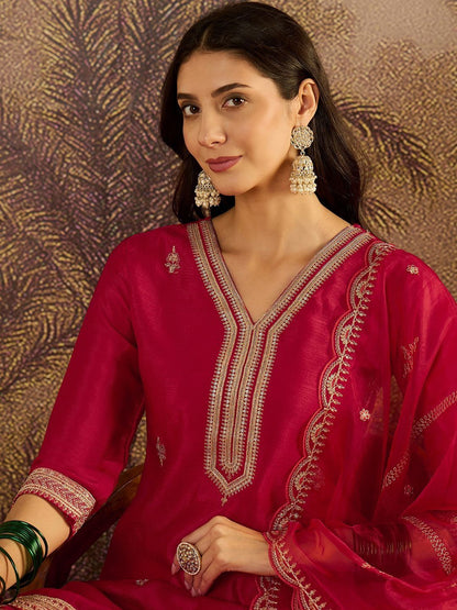 Dhiyona SN Ethnic Motifs Embroidered Sequinned Straight Kurta with Sharara & Dupatta