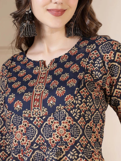 Women Ethnic Motifs Printed Empire Pure Cotton Kurta with Palazzos & With Dupatta