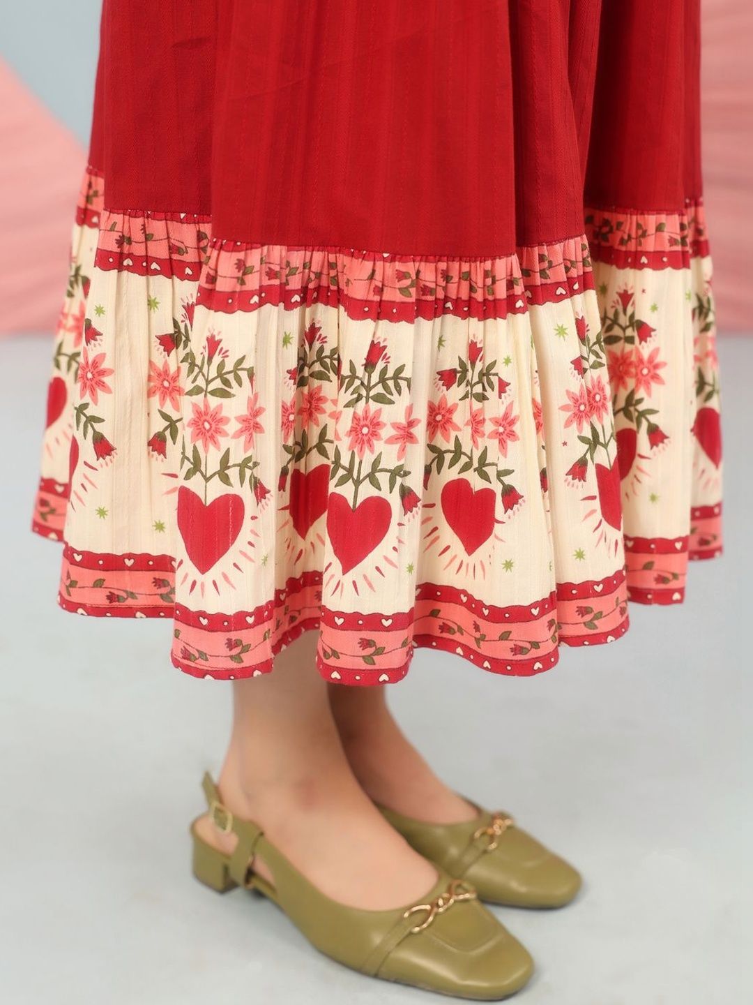 Dhiyona AY Women's Cotton Fit & Flared Midi Ethnic Dresses