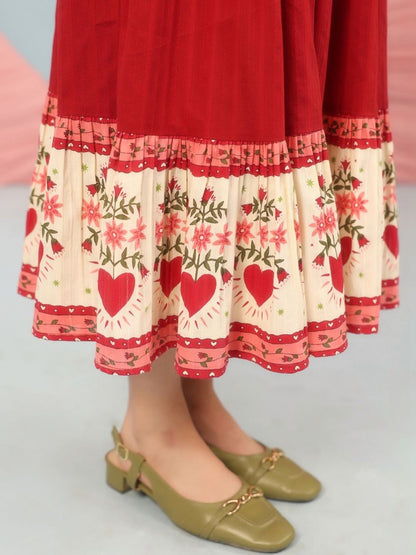 Dhiyona AY Women's Cotton Fit & Flared Midi Ethnic Dresses