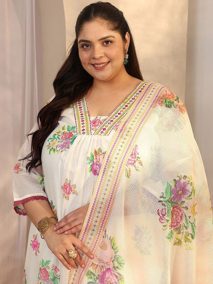 Dhiyona Women's Plus Size Floral Printed Kurta with Palazzos & With Dupatta